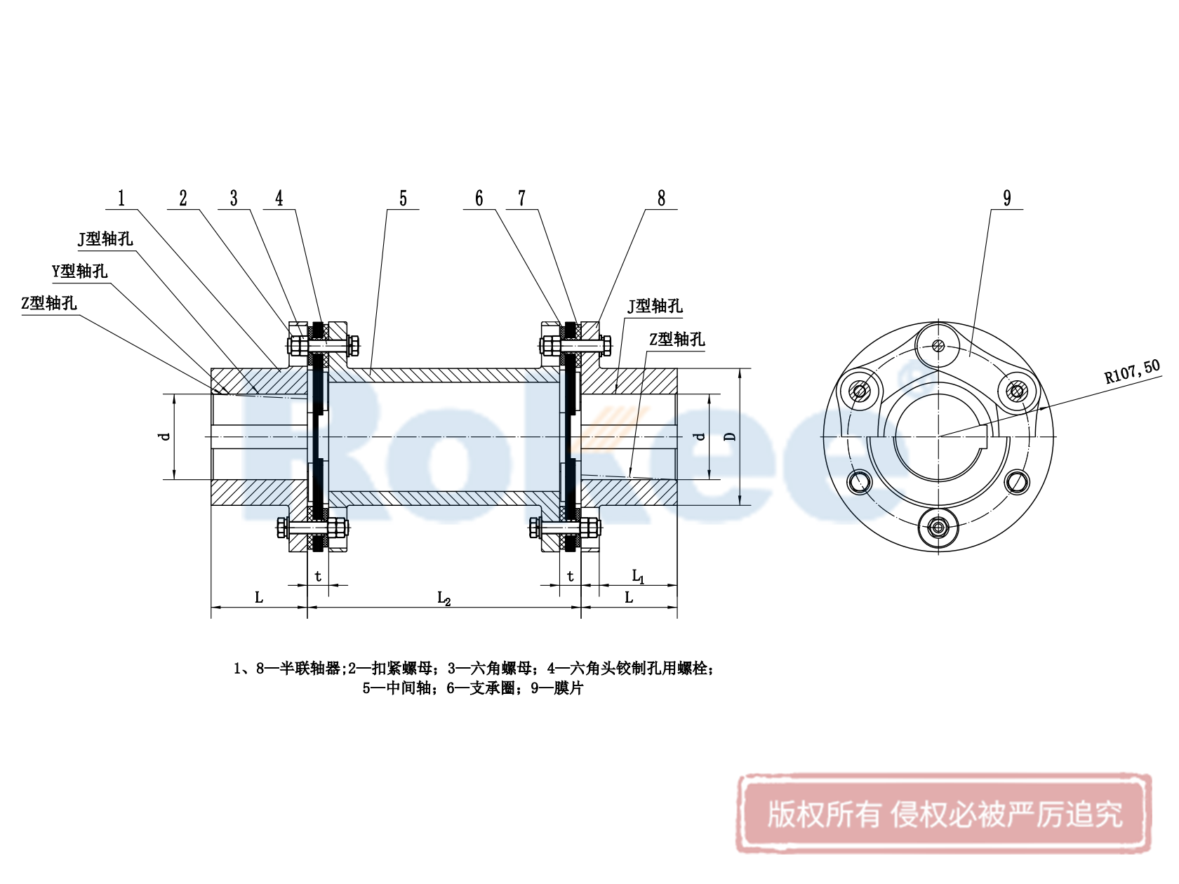 JMIJ型(帶中間軸帶沉孔)金屬膜片聯軸器